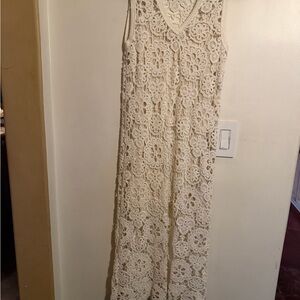 Zara Cream Crochet V-Neck Dress